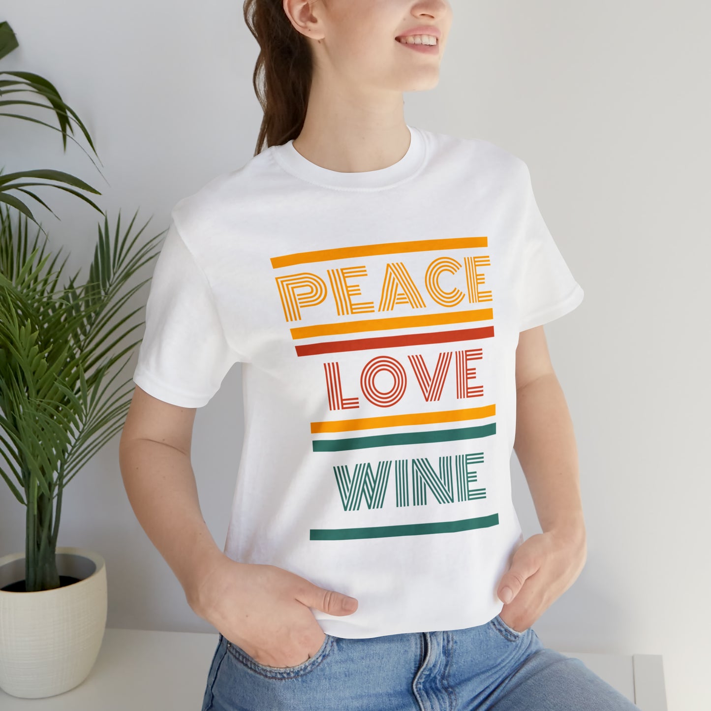 Peace Love Wine Unisex Jersey Short Sleeve Tee